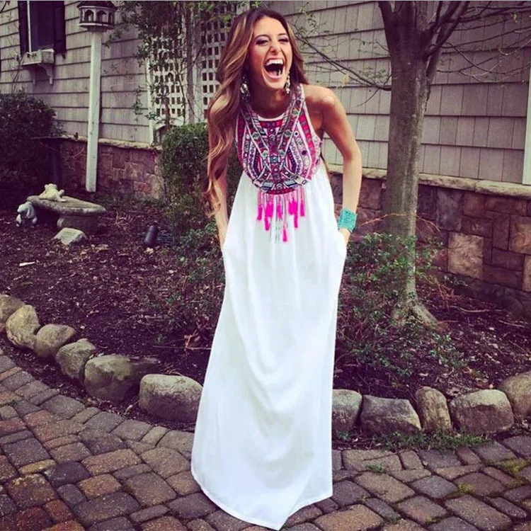 Vestidos Femininos 2017 Boho Chic Pe E Maxi Dress White Printing Casual Clothing Women Party Elegant Mexican Gypsy Dress Vestidos Femininos 2017 Boho Chic Pe E Maxi Dress White Printing Casual Clothing Women Party Elegant Mexican Gypsy Dress