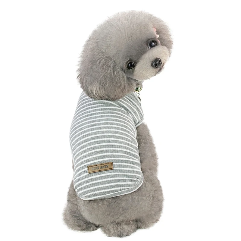 Pet Весна Лето Классический полосатый жилет хлопок, забавная Одежда для собак Футболка для Тедди маленький полосатый жилет - Цвет: Серый