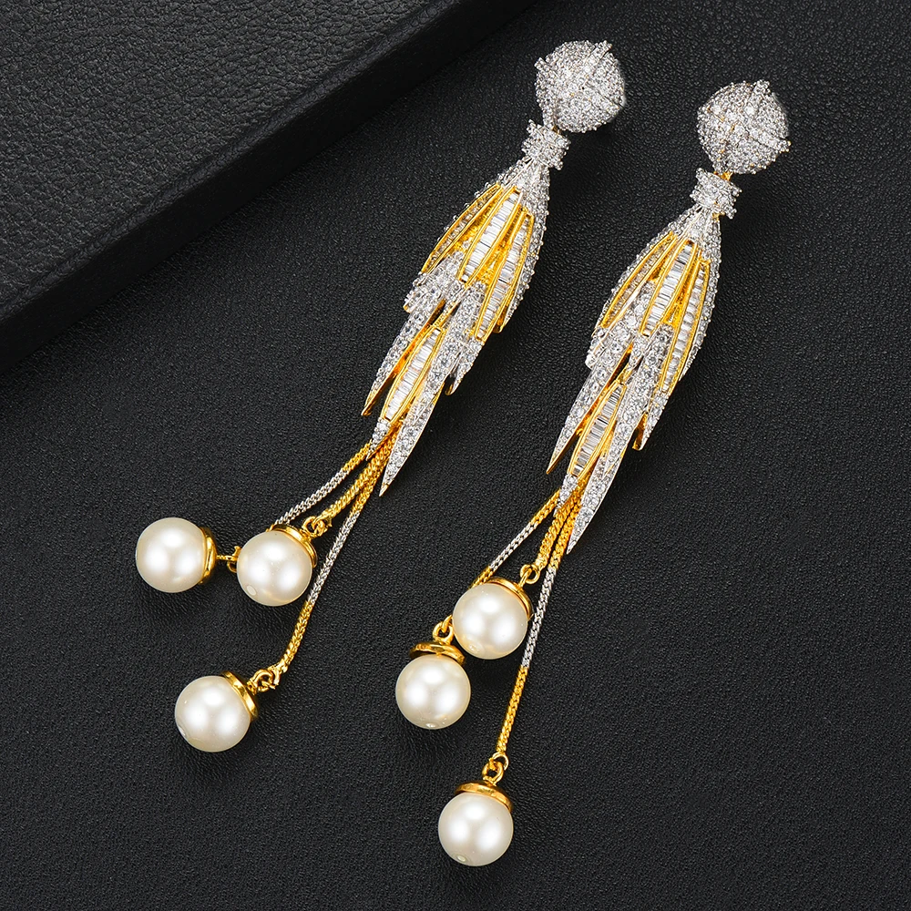 GODKI, известный бренд, 111 мм, длинные серьги с перьями и кисточками, трендовые серьги с искусственным жемчугом для свадебной вечеринки, Дубай, серьги для женщин