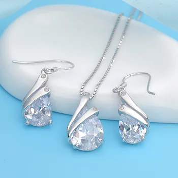

Tuliper 925 Sterling Silver Jewelry Set Women Teardrop Necklace Earrings Sets Bridal Dangling Earrings Girl Party Christmas Gift