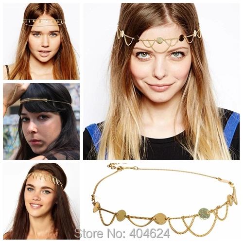

Vintage Tassel Women Bohemian Hairband Elastic Hairwear Gold Color Head Chain Headwear Headbands Head Jewelry Hair Accessories