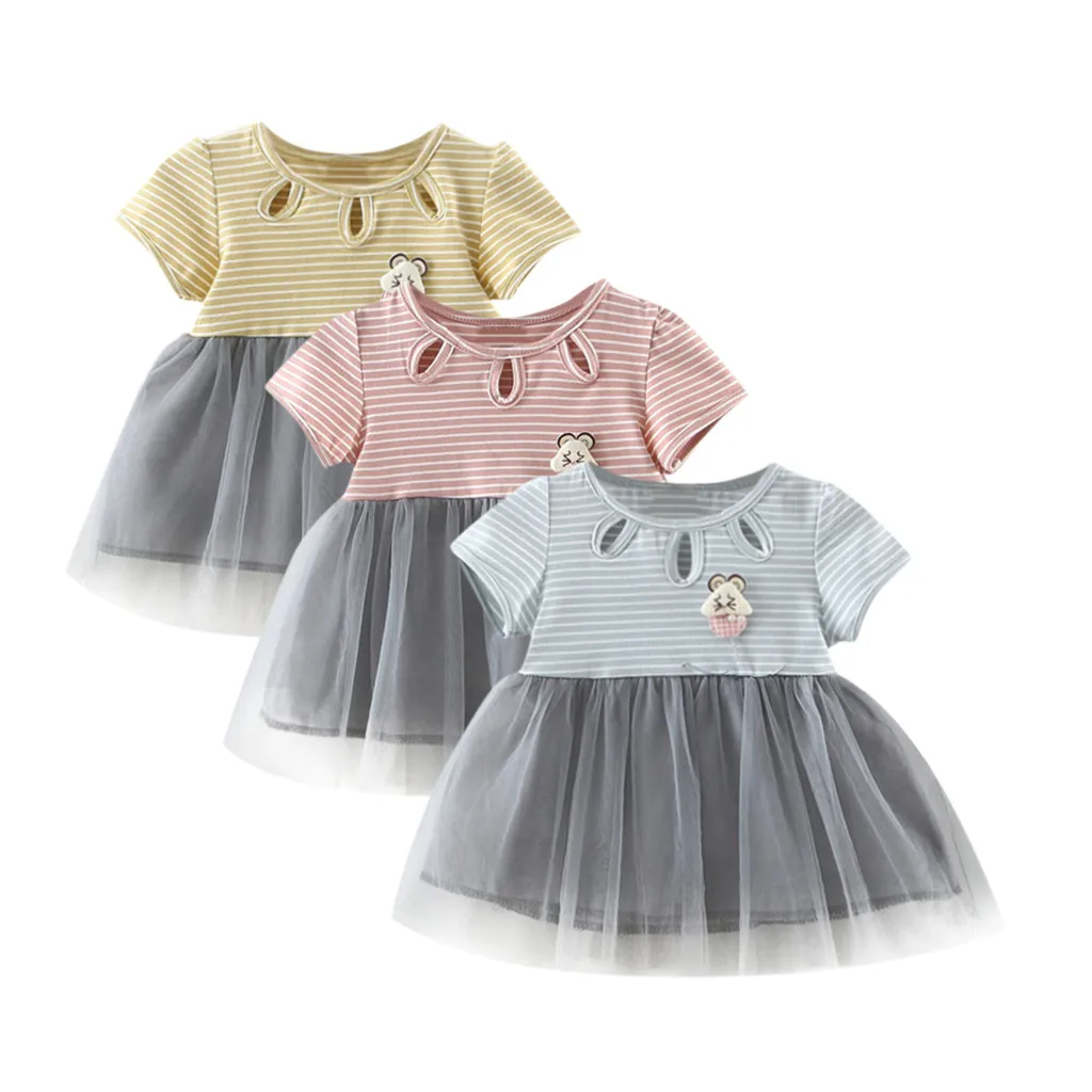 

Stylish personality striped sweet mesh stitching princess dress Girl Striped Tulle Patchwork Tutu Princess Party Dress F4