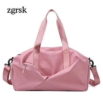 

Pink Travel Boarding Bag Dry-wet Separation Oxford Fitness Totes Shoes Pocket Big Overnight Bag For Women Waterproof Trip Duffel