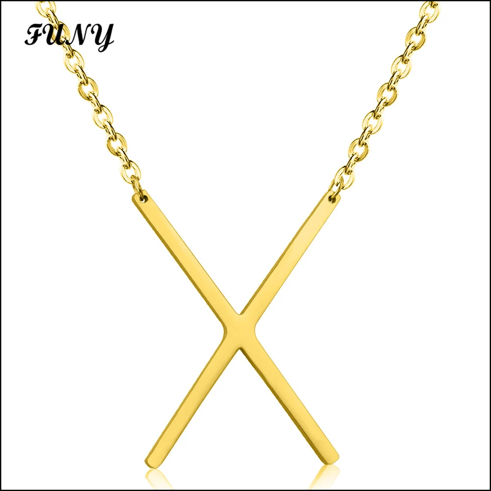Gold color letter X stainless steel pendant necklace fashion new style