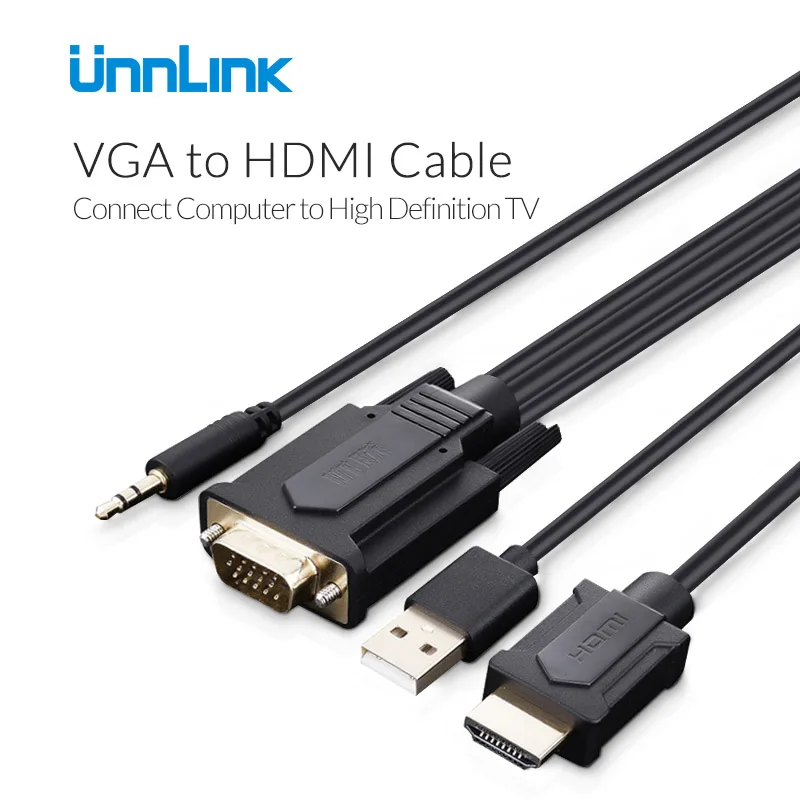 Unnlink VGA To HDMI Cable with 3.5mm Jack AUX Audio FHD 1080p60Hz