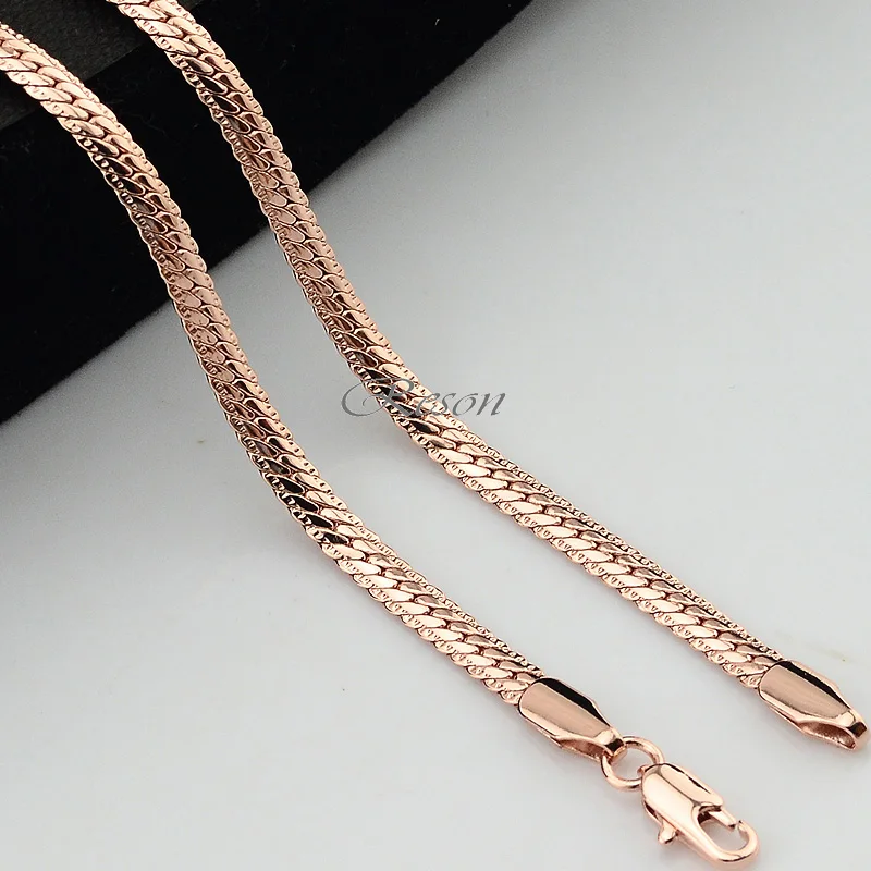 

1pcs 45cm-70cm Long 3mm 4mm Men's Women Couple Rose Gold Filled Snake Necklace Herringbone Chain E153