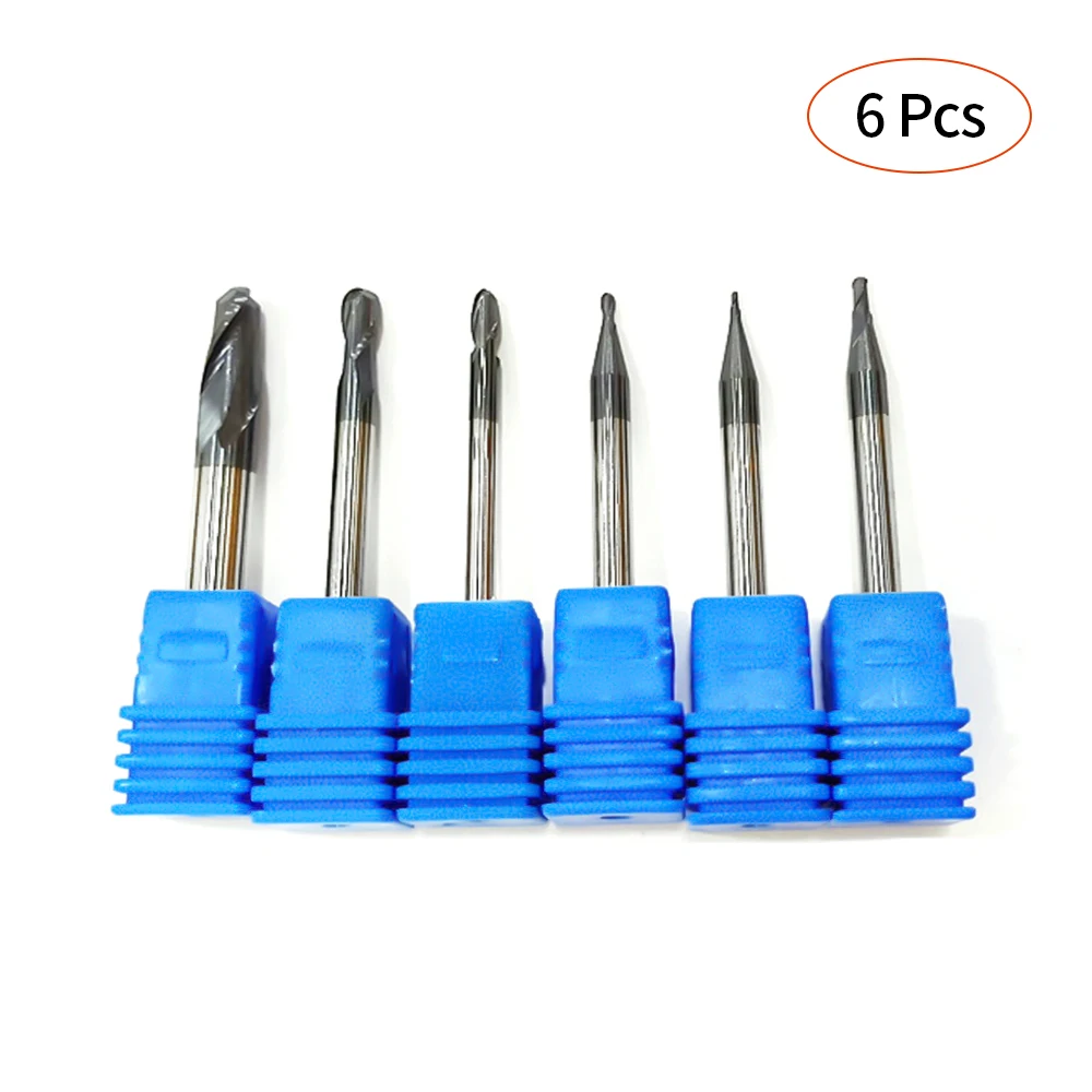 

6pcs 45 Degree Tungsten Steel Milling Cutter Milling Cutter Wood Carving Two Blades Ball Nose End Mill Tools Kit Solid Carbide