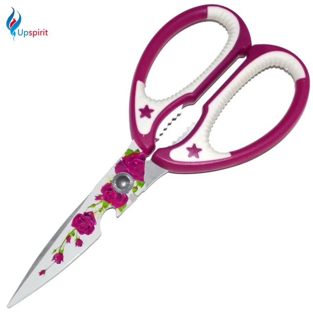 Flower Printed Blade Kitchen Scissors Knife For Fish En Flower Printed Blade Kitchen Scissors Knife For Fish En Household Stainless Steel Multifunction Cutter Shears Cooking