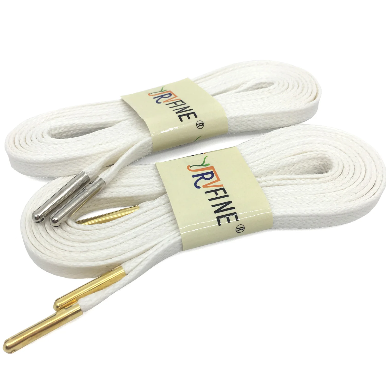 YJRVFINE/2 пары толстых вощеных хлопковых плоских шнурков с золотыми серебряными металлическими наконечниками, высококачественные Вощеные кожаные модельные шнурки - Цвет: 02 White