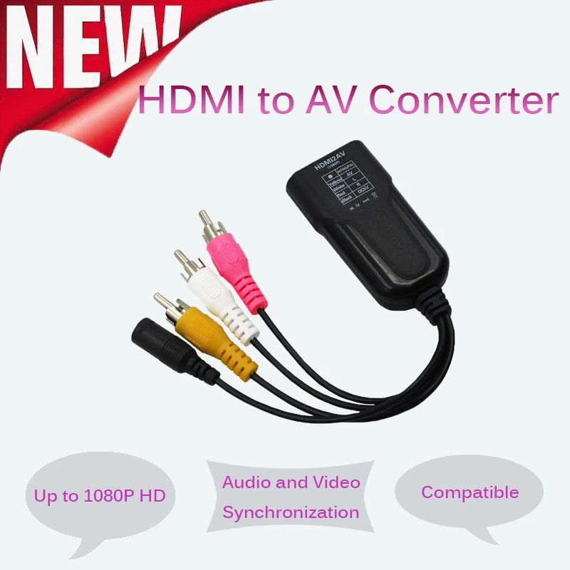 Emily 1080P HDMI vers RCA AV/Cvsb Adaptateur convertisseur vidéo convertisseur Adaptateur Noir 