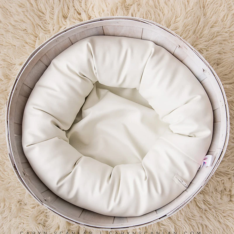 PU Leather O Type Bean Bag Baby Photo Shoot For Studio Flokati Newborn Photography Props Basket