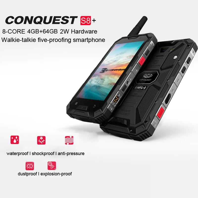 Conquest S8 Plus 4G Walkie Talkie мобильный телефон Android 6,0 4 Гб+ 64 ГБ Восьмиядерный IP68 водонепроницаемый смартфон 1080P NFC сотовый телефон