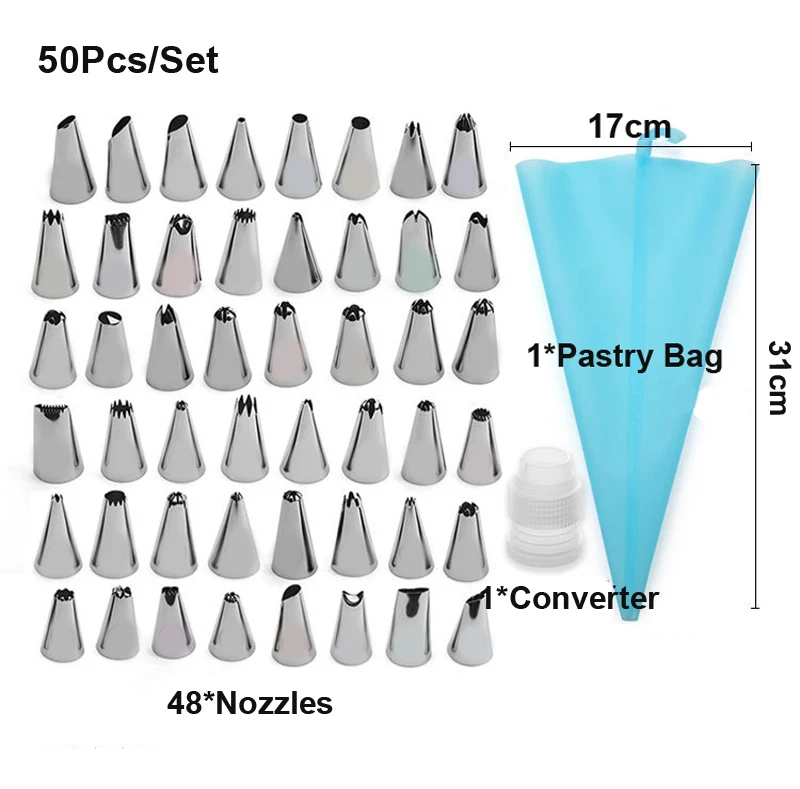 Силиконовые/Пластиковые кухонные аксессуары кондитерский мешок для глазури для крема+ Набор насадок из нержавеющей стали насадки для украшения тортов «сделай сам» Набор GYH - Цвет: S S 48BHT 1ZHT