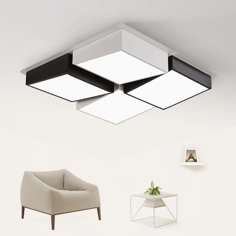 Novel Black And white Cube Ceiling Lamp Square Hall Light LED Lamp Iron Acrylic Material Living Room LED Modern Home Lighting