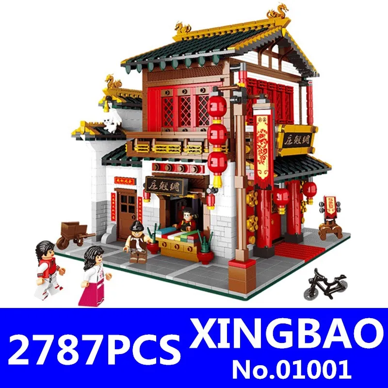 

XingBao 01001 2787Pcs Creative Chinese Style The Chinese Silk and Satin Store Set Building Blocks Bricks Toys Model Children Toy