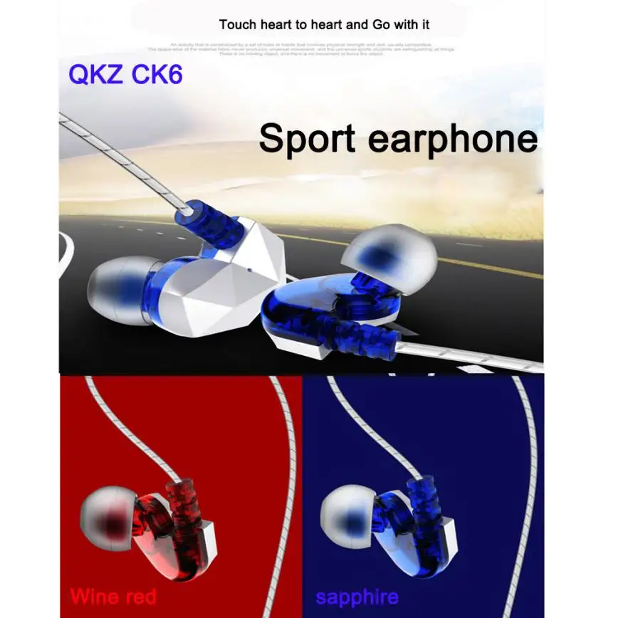 

New 2018 Original QKZ CK6 Headphone Ear Earphone Stereo Race Sport Headset sport headphone fone de ouvido drop shopping