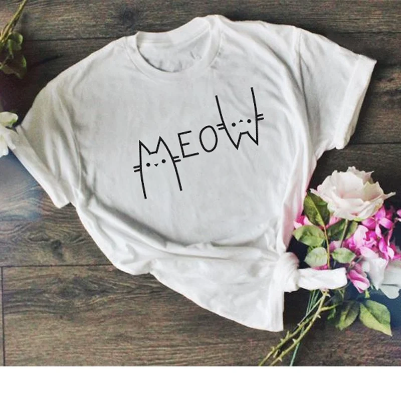 HAHAYULE JBH Для женщин футболка Meow Tumblr блуза с милым котиком забавная для любителей