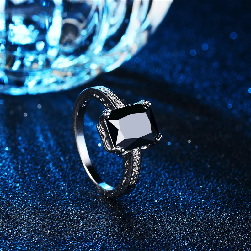

SHUANGR New Arrival Fashion Jewelry Black Crystal Quartz Silver Ring Size 8 For Women Party Free Shipping Wholesale