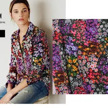 צבעוני קטן דייזי מודפס משי קרפ דה Chine בד לקיץ חולצה ושמלה(China)