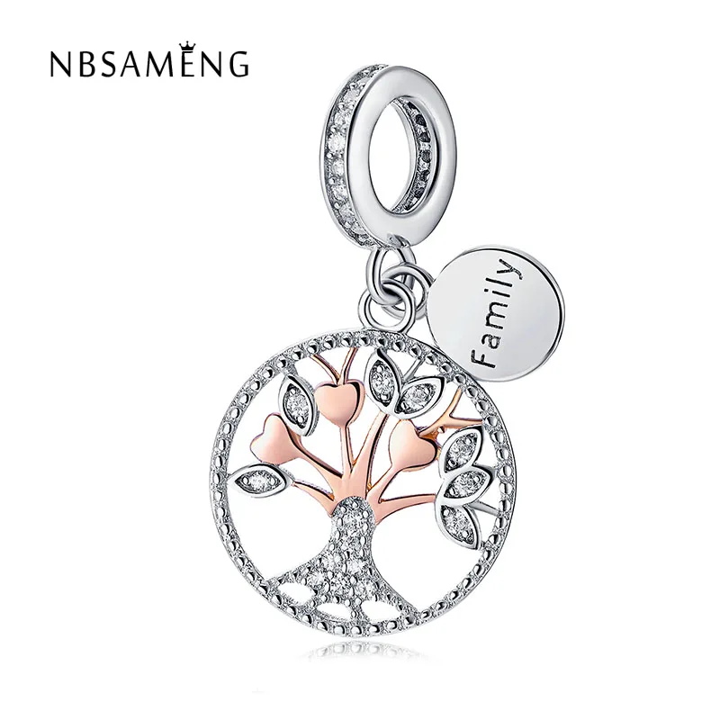 

100% Authentic 925 Sterling Silver Bead Rose Gold Tree Of Life Pendant Charm Fit Original Pandora Bracelets DIY Jewelry