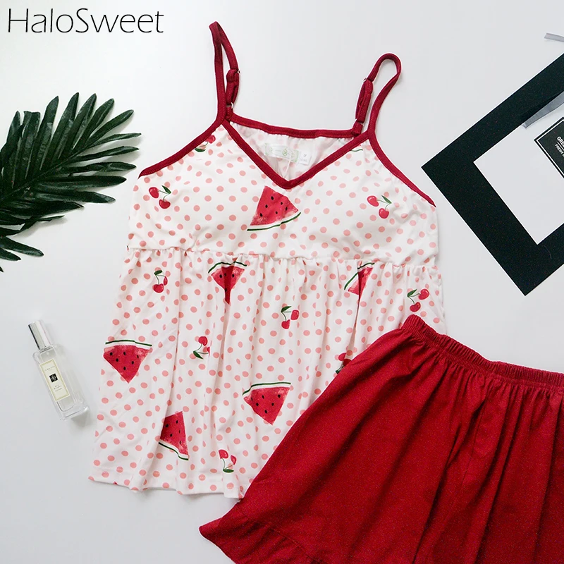 Женская пижама HaloSweet летняя из чистого хлопка с шортами|Комплекты пижам| |