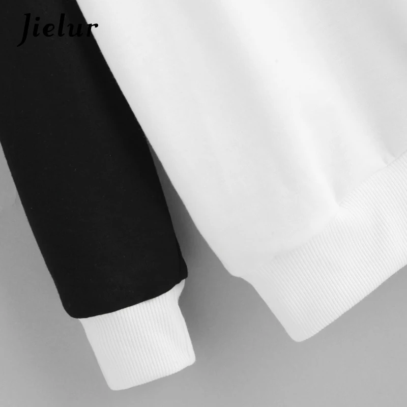 Jielur Autumn Chic New Funny Cartoon Letter Printed White Sweatshirt Women Casual Fashion Spell Color Hoodies Female Moletom S-L Hoodies