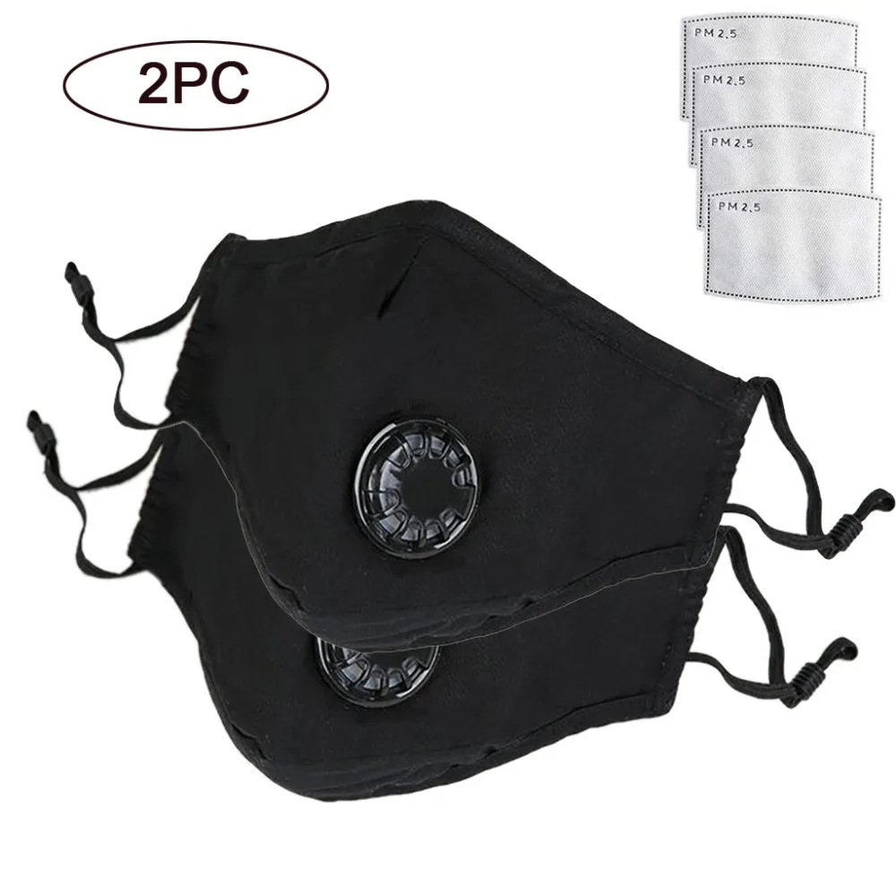 

2pcs Anti Dust Mask Washable PM2.5 Masks with Adjustable Straps for Women Men 4 x Filter Outdoor Sport Cycling #3N30