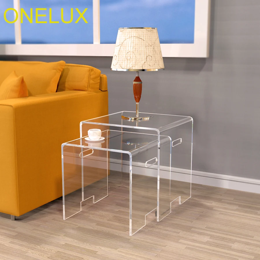 Sets Of 2 Waterfall Acrylic Nesting Side Sofa Table, Lucite Occasional Riser Small Tea Tables Sets Of 2 Waterfall Acrylic Nesting Side Sofa Table, Lucite Occasional Riser Small Tea Tables