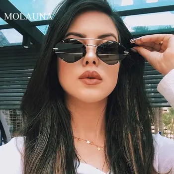 

MOLAUNA New Fashion Rimless Sunglasses Women Brand Designer Driving Shades Sun Glasses For Women Retro Mirror Glasses Oculos