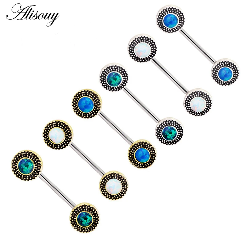 

Alisouy 1PC High Quality Opal Crystal Piercing Shields Bars 14G 316L Surgical Steel Piercing Nipple Piercing Woman body Jewelry