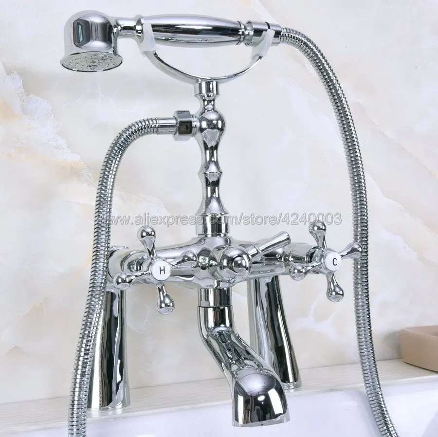 

Polished Chrome Telephone Bathtub Faucet Mixer Tap w/ Hand Shower Bath Shower Tub Faucet Dual Handles Kna124