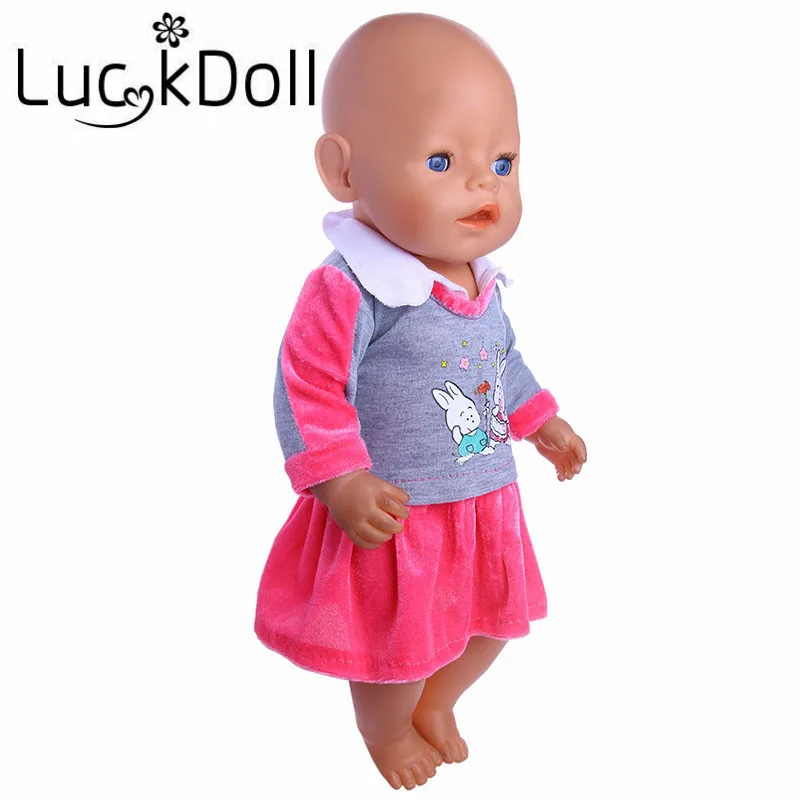 LUCKDOLL милый кролик печати платье подходит 18 дюймов Американский 43 см детская кукла одежда аксессуары, игрушки для девочек, поколение, подарок на день рождения