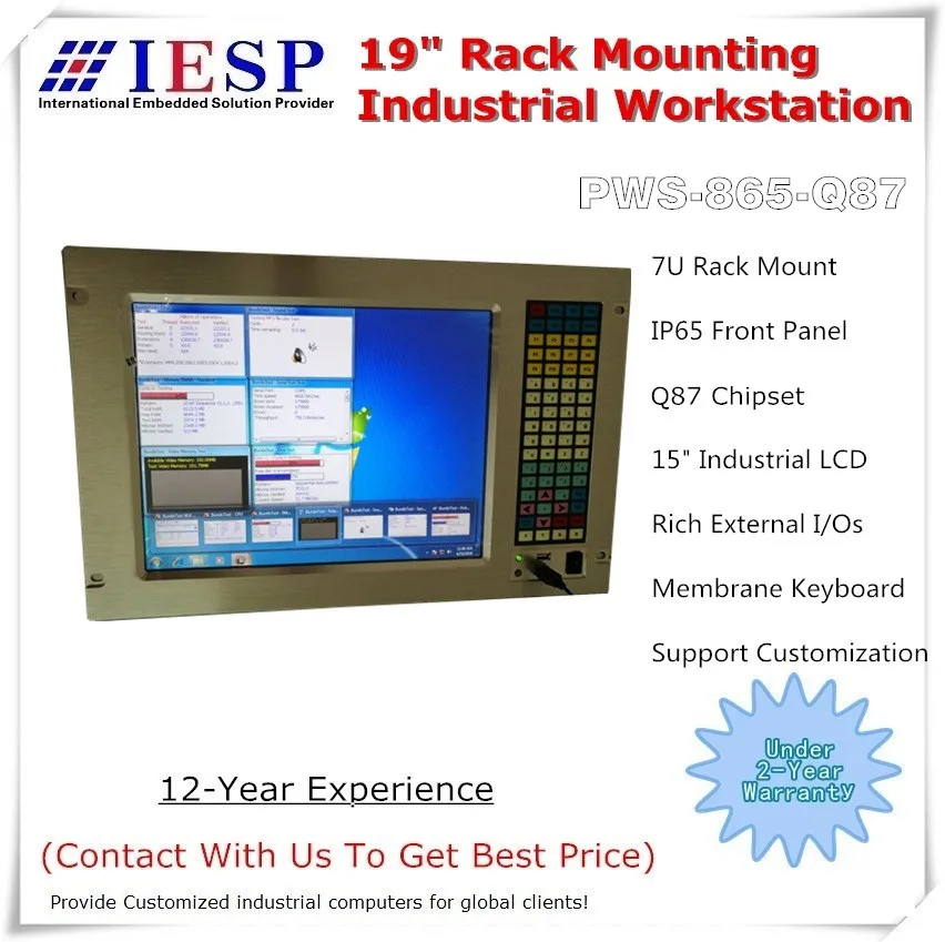 Стоечные промышленный компьютер, 15 дюймов ЖК-дисплей, Q87 Чипсет, LGA1150 Процессор, 5 * COM, 4 * USB3.0, Rack mount промышленных панели ПК