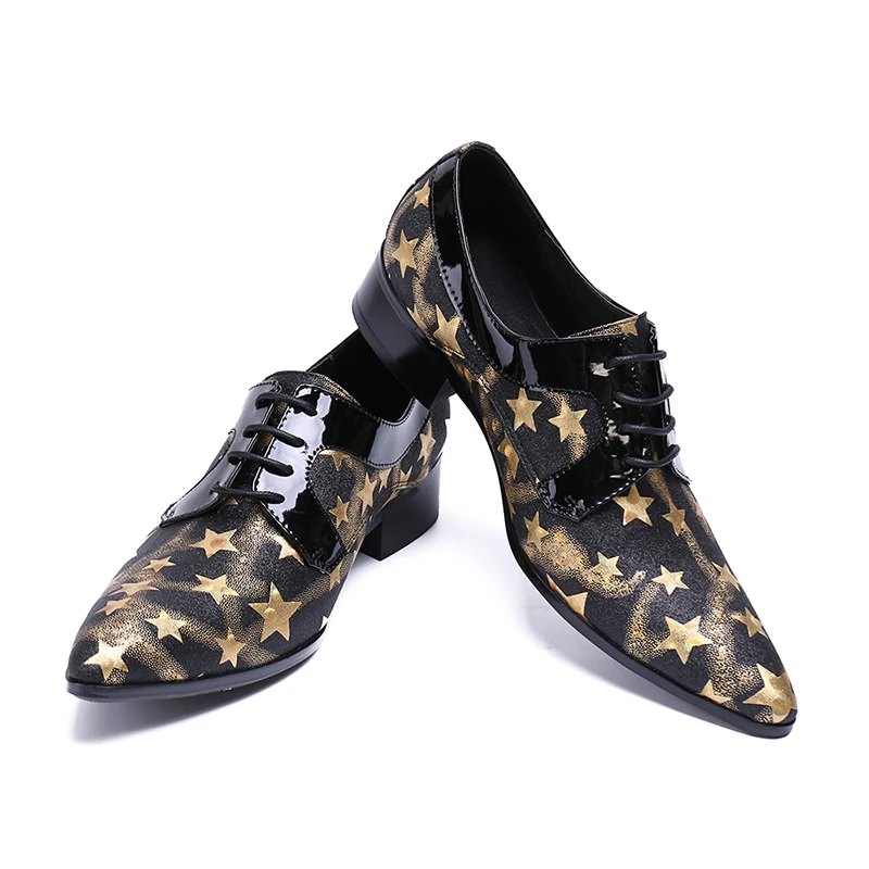 Mocasines rojo Punta De Estrellas blanco Negro Encaje Hombres Zapatos Azul Lona azul Con Eu39 Impresión Los eu46 Qianruiti Oro Rojo Blanco Real UdxAY0Y