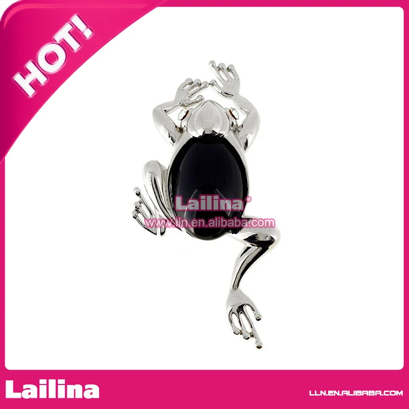 

100pcs/lot Sliver-tone Frog with Black Acrylic Brooch Pin