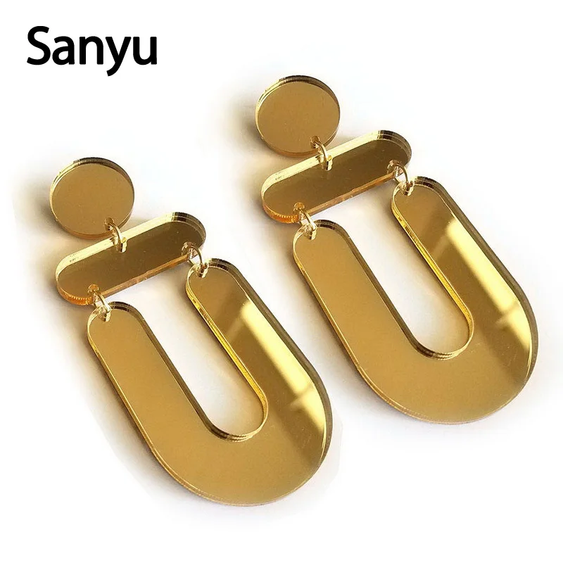 

New Gold Mirror Surface U Shape Acrylic Drop Earrings Simple Personalized Exaggerated Dangle Earrings Geometric Acrylic Brincos