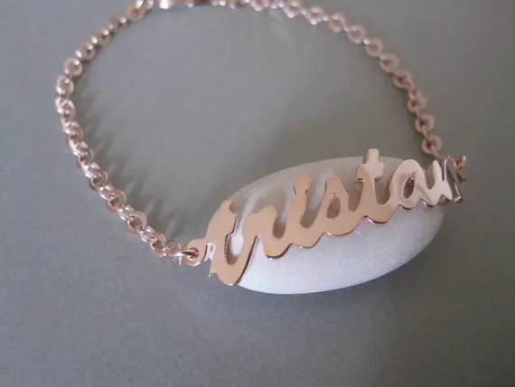 

Rose Gold Name Bracelet Personalised Bracelet Bridesmaids gift Wedding jewellery -Pink Gold Letter Bracelet