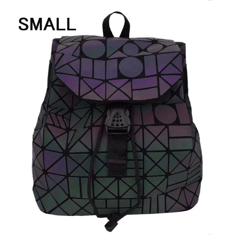 Модные женские светящиеся рюкзаки, женская сумка на плечо, повседневный рюкзак для девочек, Геометрическая школьная складная сумка, дорожные школьные сумки с голограммой - Цвет: Small B