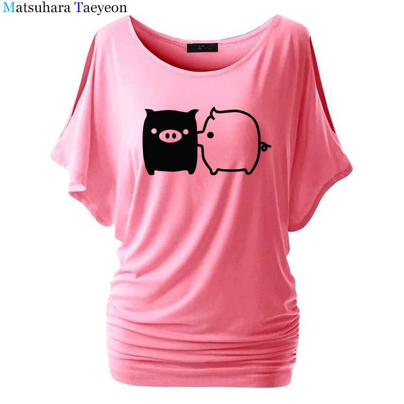 Футболка с рукавами «летучая мышь», хлопковая Футболка с принтом милой свиньи, женская футболка, летняя забавная рубашка, женская футболка, одежда TO01 - Цвет: 11