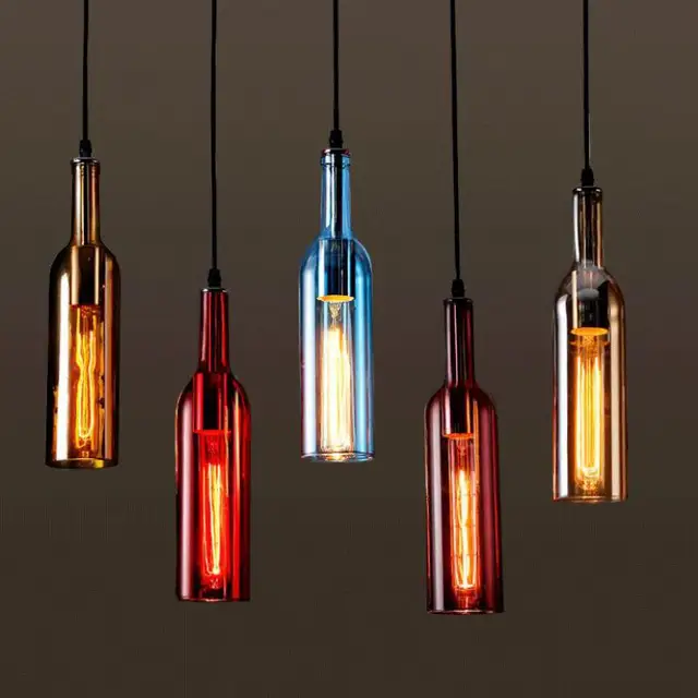 Individual Creative Colorful Glass Beer Bottle Led Pendant Lamp For