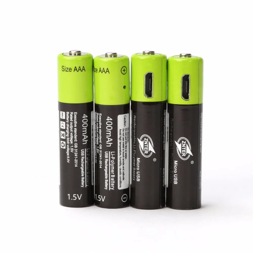 ZNTER 4 шт AAA батарея 400mAh AAA 1,5 V игрушки удаленные аккумуляторы с контроллером с Mirco USB перезаряжаемая батарея