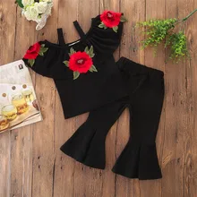 Telotuny/одежда для малышей Комплект хлопковой одежды для девочек, рубашка с открытыми плечами и штаны комплект одежды с ярким цветком, roupas infantis menina