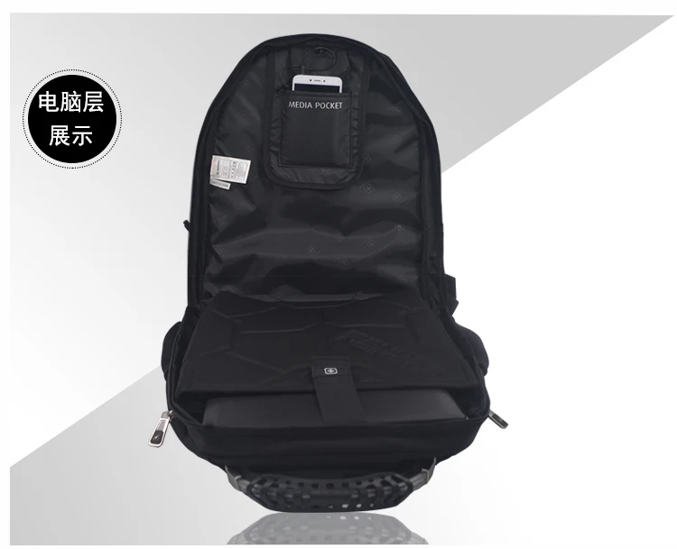 Swiss usb music Multifunctional 17 inch Waterproof Laptop backpack gear Male boy brand Men Travel B