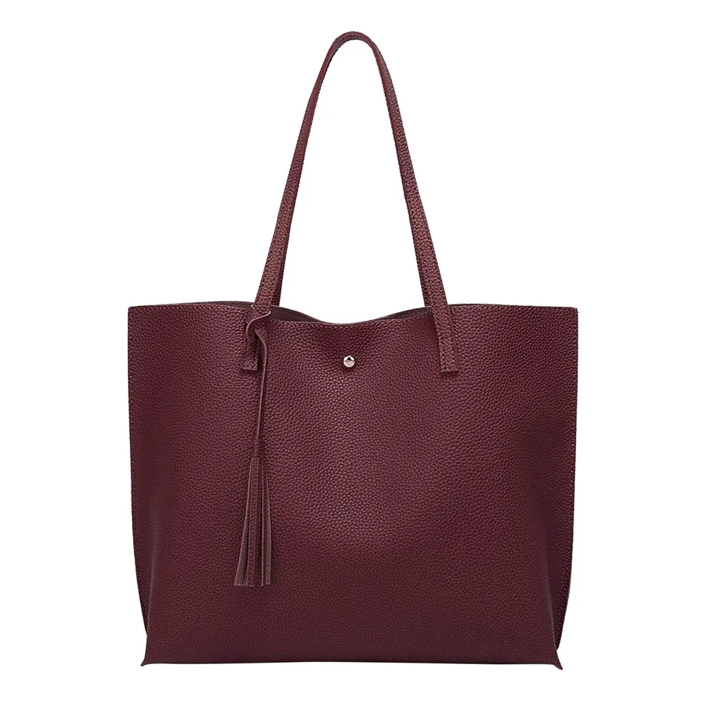 Женская портативная Большая вместительная сумка на плечо, женская модная однотонная сумка с бахромой, Большая вместительная сумка для покупок, рюкзак сумки для покупок