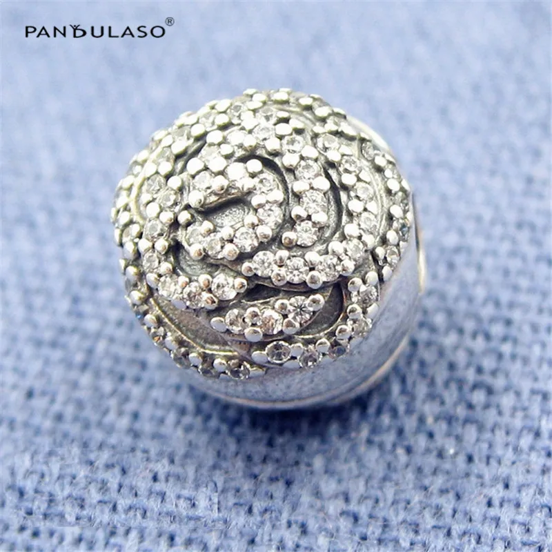 

Pandulaso 925 Sterling Silver Jewelry beads DIY Making Rose Paved Stones Clip Bead Fit European Silver Charm Bracelet & Necklace
