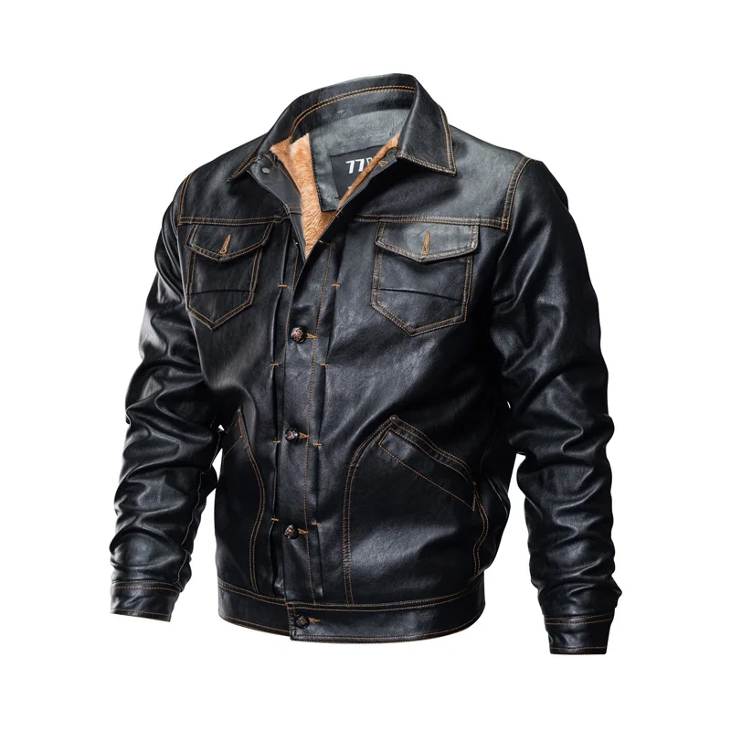 Зимняя куртка из искусственной кожи, Мужская тактическая армейская куртка-бомбер, теплая военная куртка-пилот, Толстая шерстяная подкладка, мотоциклетная куртка S-3XL
