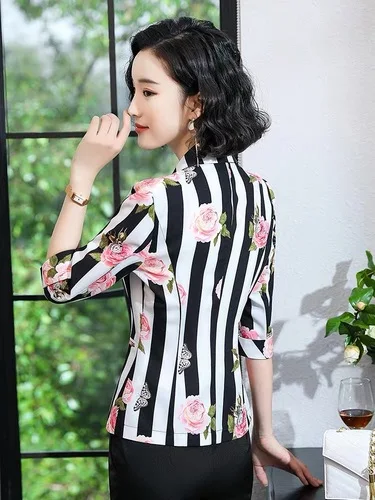 Great Value 2020 Spring Korean Version Women Stripe Printed Small Suit New Style Summer One Button Female Fashion Leisure Temperament Tops