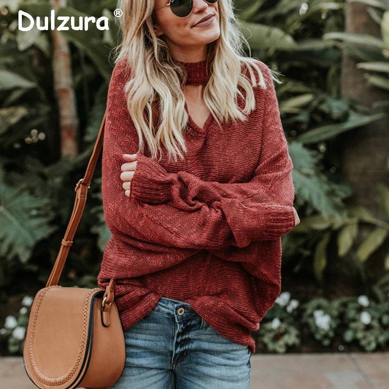

Spring Autumn Pullovers Jumpers Women 2018 Summer Knitted Tops Sweaters Casual Oversized Halter Sweater Women Cozy Pull Femme