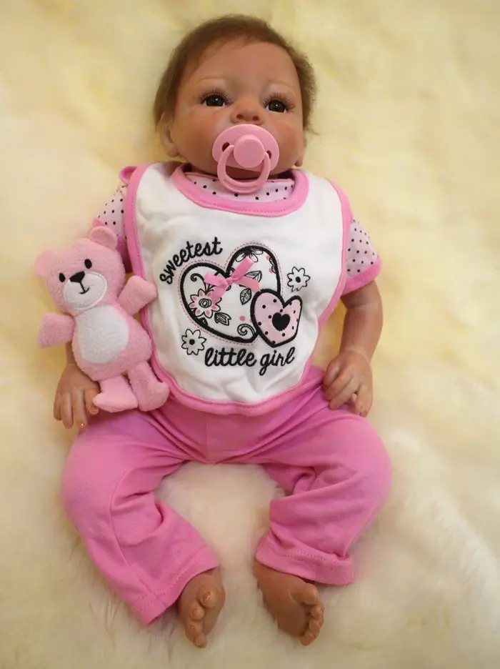 

NEW 22 Inch55cm handmade cotton body Lifelike cute newborn baby with short hair sweet smileSoft Silicone Reborn baby dolls