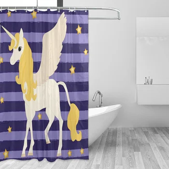 

Lovely Unicorn Bath Curtain for the Bathroom Creative Animal Bath Screens Rabbit Fabric Kids Shower Curtain Hook Home Decoration